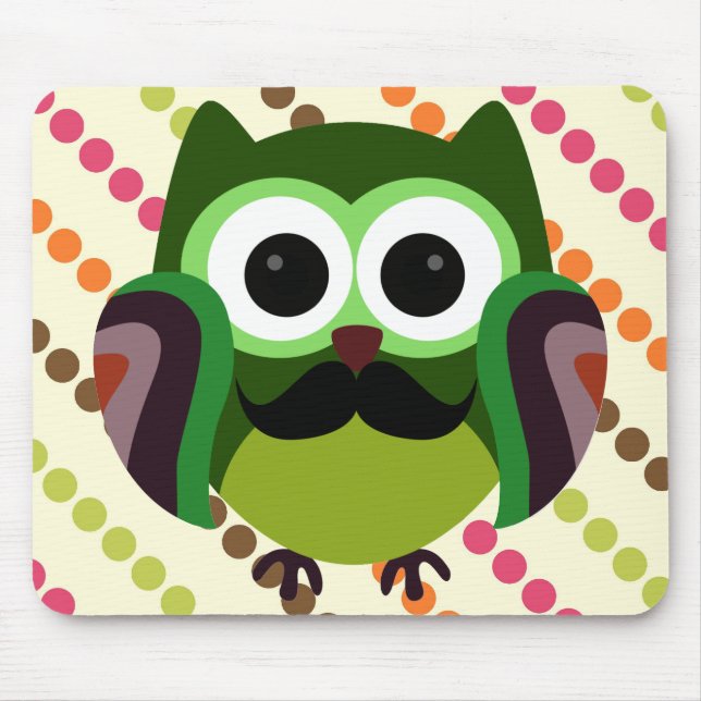 Retro Owl with Mustache Mouse Pad (Front)