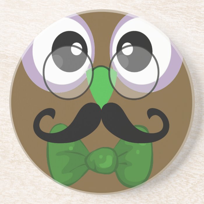 Retro Owl with Mustache Moustache Beverage Coasters