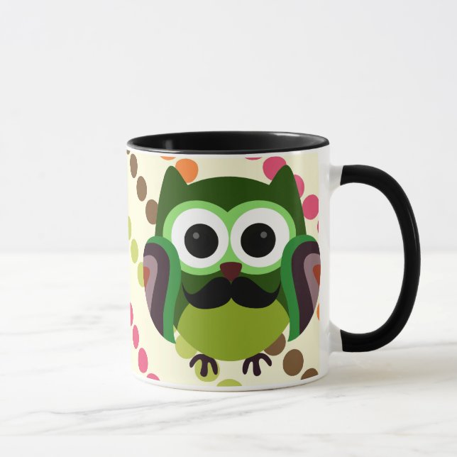 Retro Owl with Mustache Mug (Right)