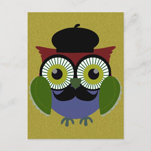 Retro Owl with Mustache Postcard (Front)