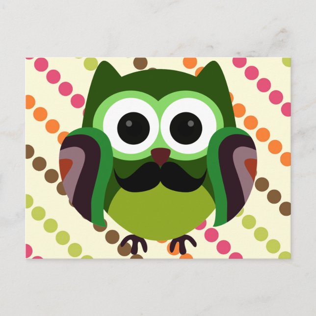 Retro Owl with Mustache Postcard (Front)