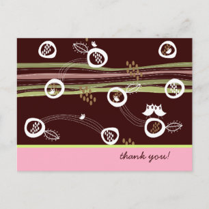 Retro Owls Family Cute Whimsical Stripes Nest Fun Postcard