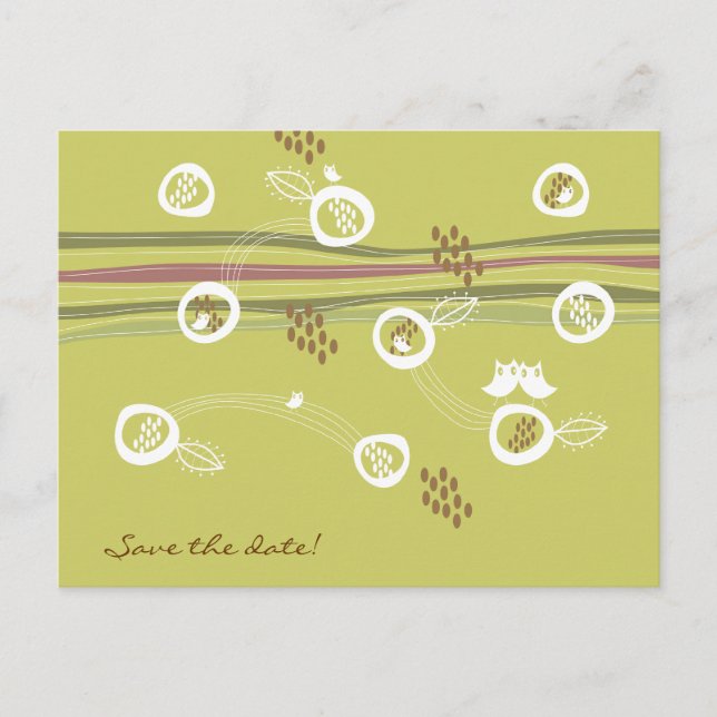 Retro Owls Family Save-the-Date Postcard (Front)