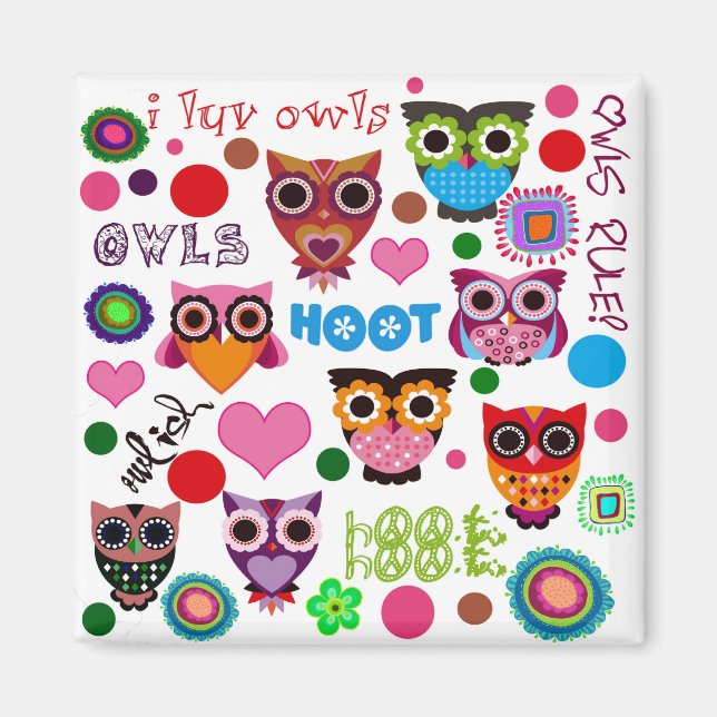 Retro Owls Magnet (Front)