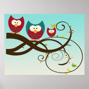 Retro Owls On Swirly Branch Poster by gidget26 at Zazzle