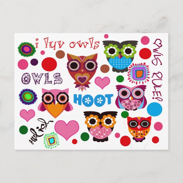 Retro Owls Postcard (Front)