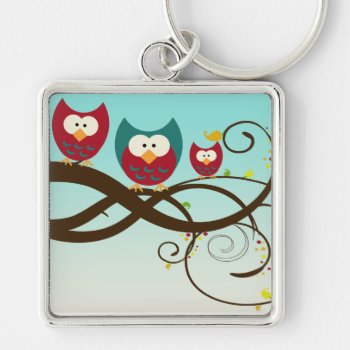 Retro Owls Swirly Branch Keychain by gidget26 at Zazzle