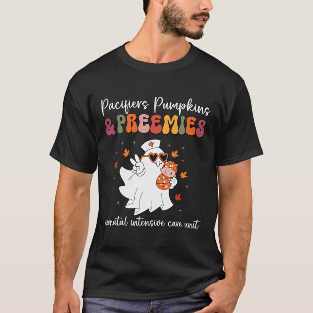Retro Pacifiers Pumpkins Preemies Thanksgiving Nic T-Shirt (Front)