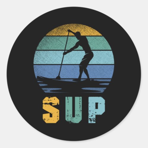 Retro Paddling SUP Stand Paddle Board Classic Round Sticker