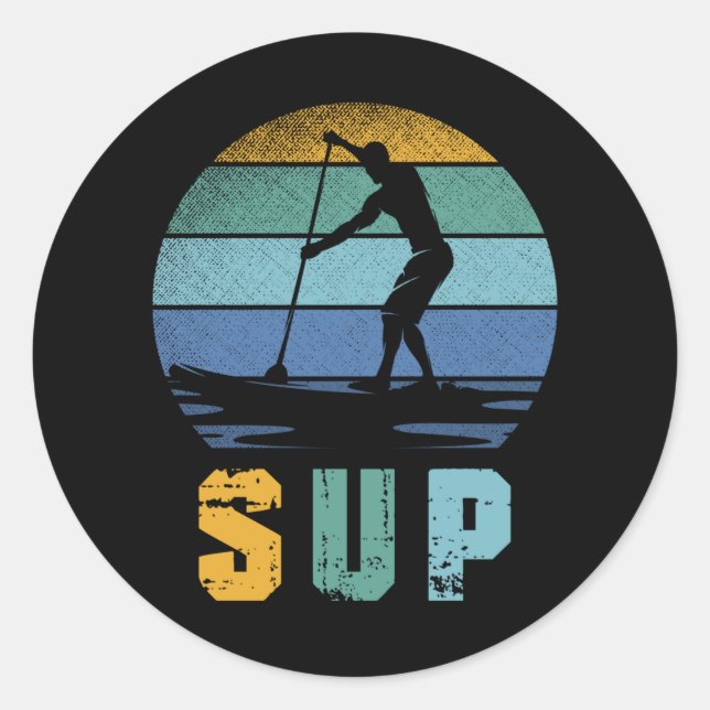 Retro Paddling SUP Stand Paddle Board Classic Round Sticker (Front)