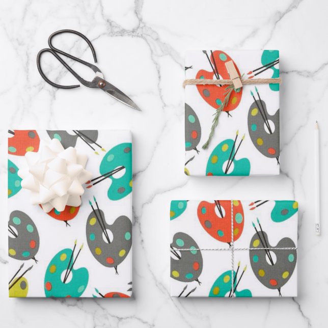 Retro Paint Palettes Wrapping Paper Sheets (Front)