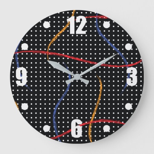 Retro Paint Splatter and Dots Large Clock