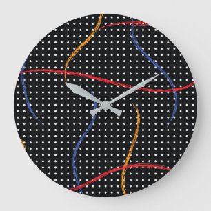 Retro Paint Splatter and Dots Large Clock