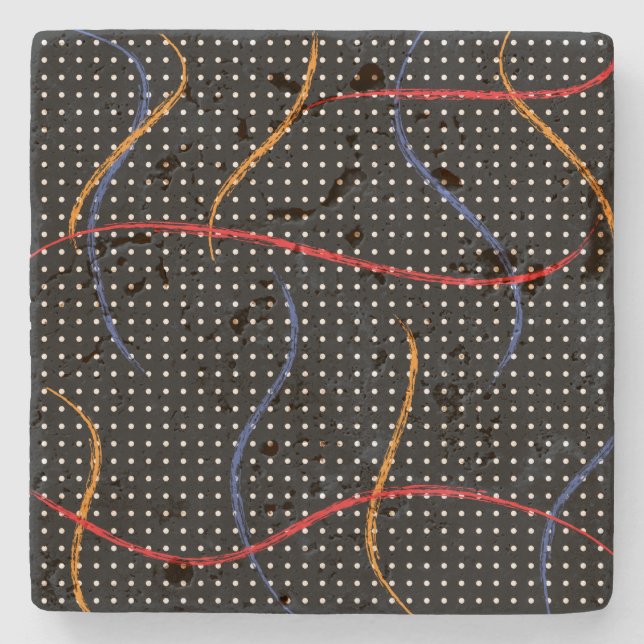 Retro Paint Splatter and Dots Stone Coaster (Front)