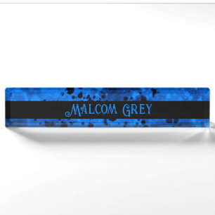 Retro Paint Splatter Effect Blue & Black Desk Name Plate