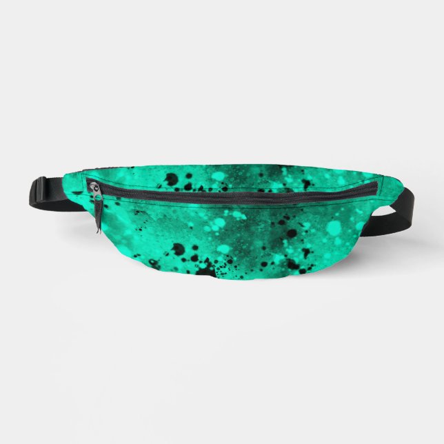 Retro Paint Splatter Effect Green & Black  Fanny Pack (Front)
