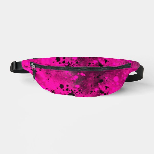 Retro Paint Splatter Effect Pink & Black  Fanny Pack (Front)