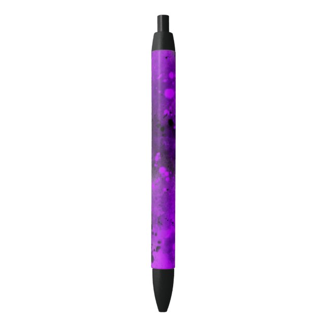 Retro Paint Splatter Effect Purple & Black  Pen (Front Vertical)