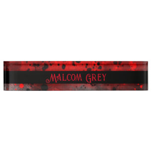 Retro Paint Splatter Effect Red & Black Desk Name Plate