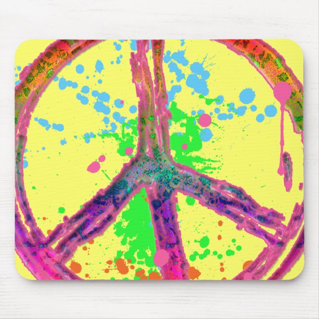 RETRO PAINT SPLATTER PEACE SIGN MOUSE PAD (Front)
