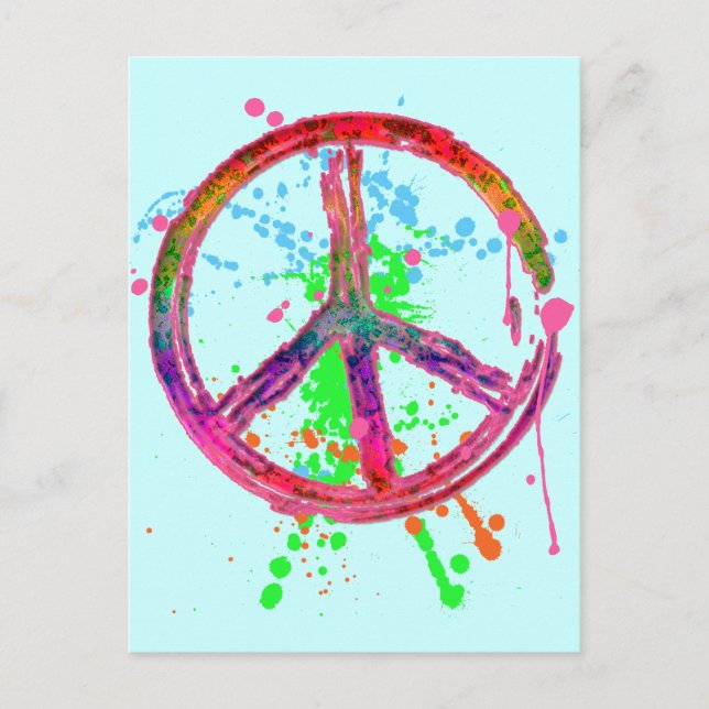RETRO PAINT SPLATTER PEACE SIGN POSTCARD (Front)
