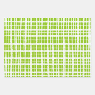 Retro Painted Gingham Plaid Pattern Lime Green Wrapping Paper Sheets