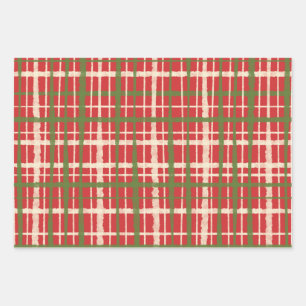 Retro Painted Plaid Christmas Patterns Wrapping Paper Sheets