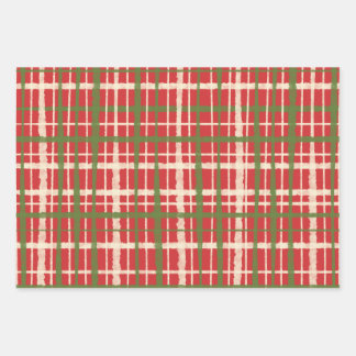 Retro Painted Plaid Christmas Patterns Wrapping Paper Sheets