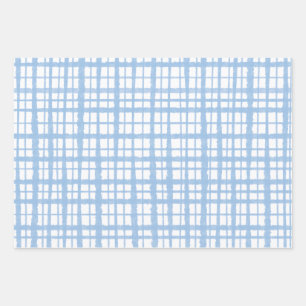 Retro Painted Plaid Pattern in Baby Blue and White Wrapping Paper Sheets