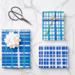 Retro Painted Plaid Pattern in Blue and White Wrapping Paper Sheets<br><div class="desc">Retro Painted Plaid Pattern in Blue and White. Mid-century 50s 60s 70s aesthetic. Perfect for Hanukkah or for any time. By Kierkegaard Design Studio.</div>
