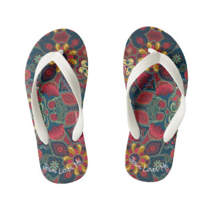 Retro Paisley Design Jesus Loves Me Kid's Flip Flops