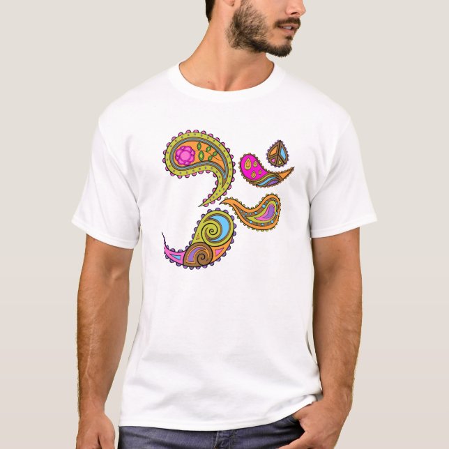 Retro Paisley Om Yoga T-shirt (Front)