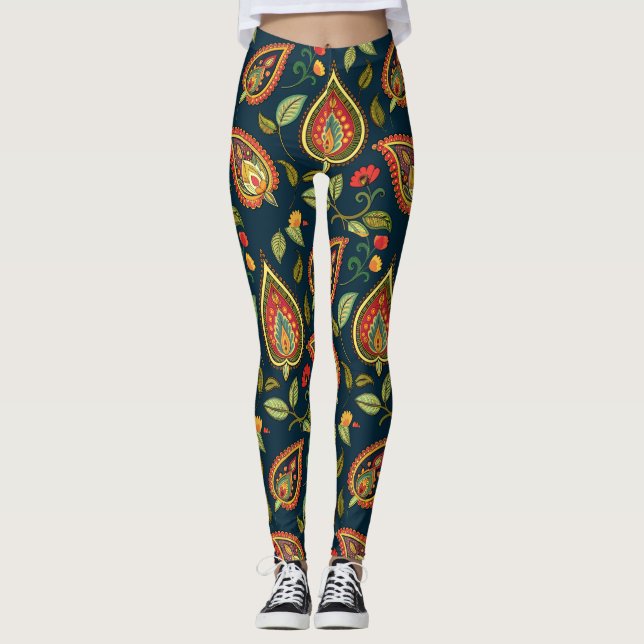 Retro Paisley Pattern Leggings (Front)