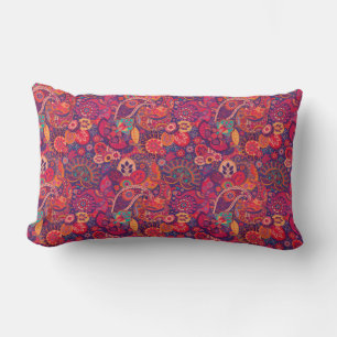 Retro Paisley Reds Lumbar Pillow