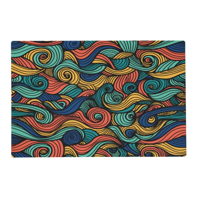 Retro Paisley Wave Boho Placemat (Front)