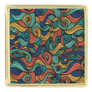 Retro Paisley Wave Gold Lapel Pin