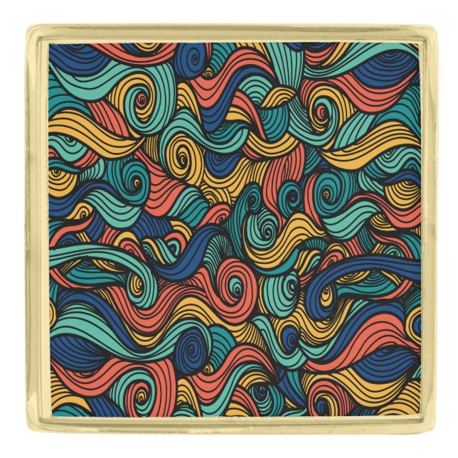 Retro Paisley Wave Gold Lapel Pin (Front)