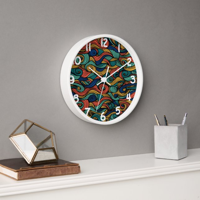 Retro Paisley Wave Wall Clock (Office)