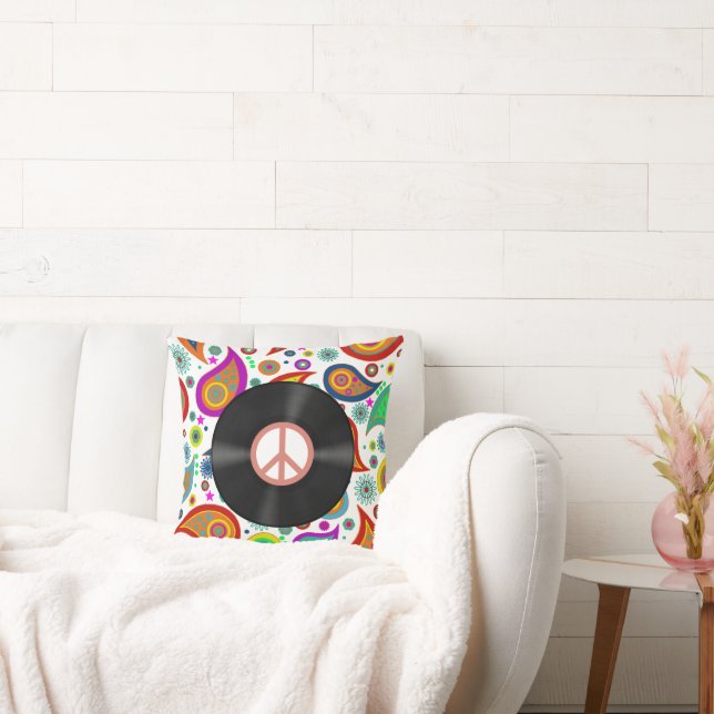Retro Paisley with LP Record Throw Pillow (Couch)