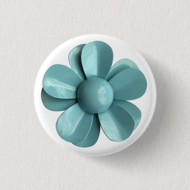 Retro Pale Blue Daisy Flower Spring Summer Wedding Button (Front)
