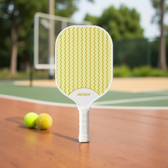 Retro Pale Yellow  70s & 90s Inspired Stripes Pickleball Paddle (Creator Uploaded)