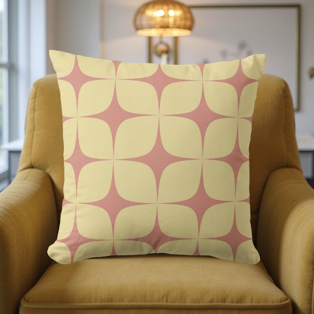 Retro Pale Yellow & Red Mid Century Modern  Throw Pillow (Creator Uploaded)