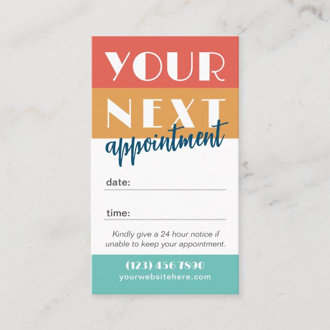 Retro Palette Coral Orange Teal Your Logo Appointment Card (Front)