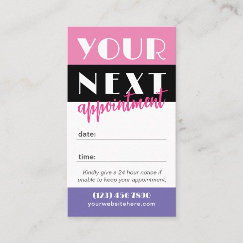 Retro Palette Hot Pink Black Your Logo Appointment Card