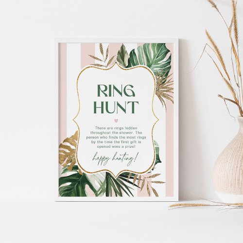 Retro palm beach pink ring hunt bridal shower game poster