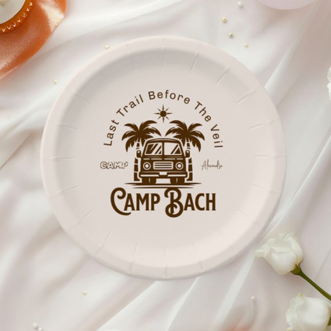Retro Palm Camper – Boho Bachelorette Weekend Paper Plates (Creator Uploaded)