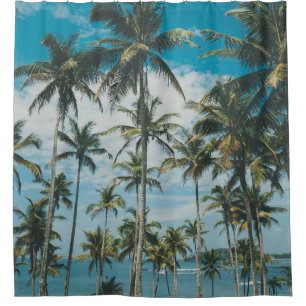 Retro Palm Ocean Silhouette Shower Curtain