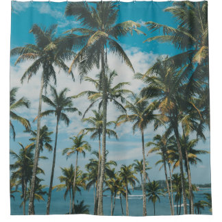 Retro Palm Ocean Silhouette Shower Curtain