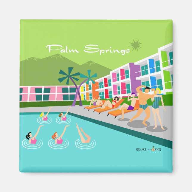 Retro Palm Springs Hotel 2 Inch Square Magnet (Front)