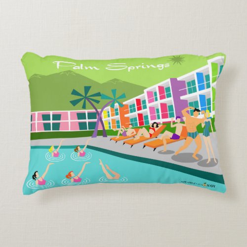 Retro Palm Springs Hotel Accent Pillow